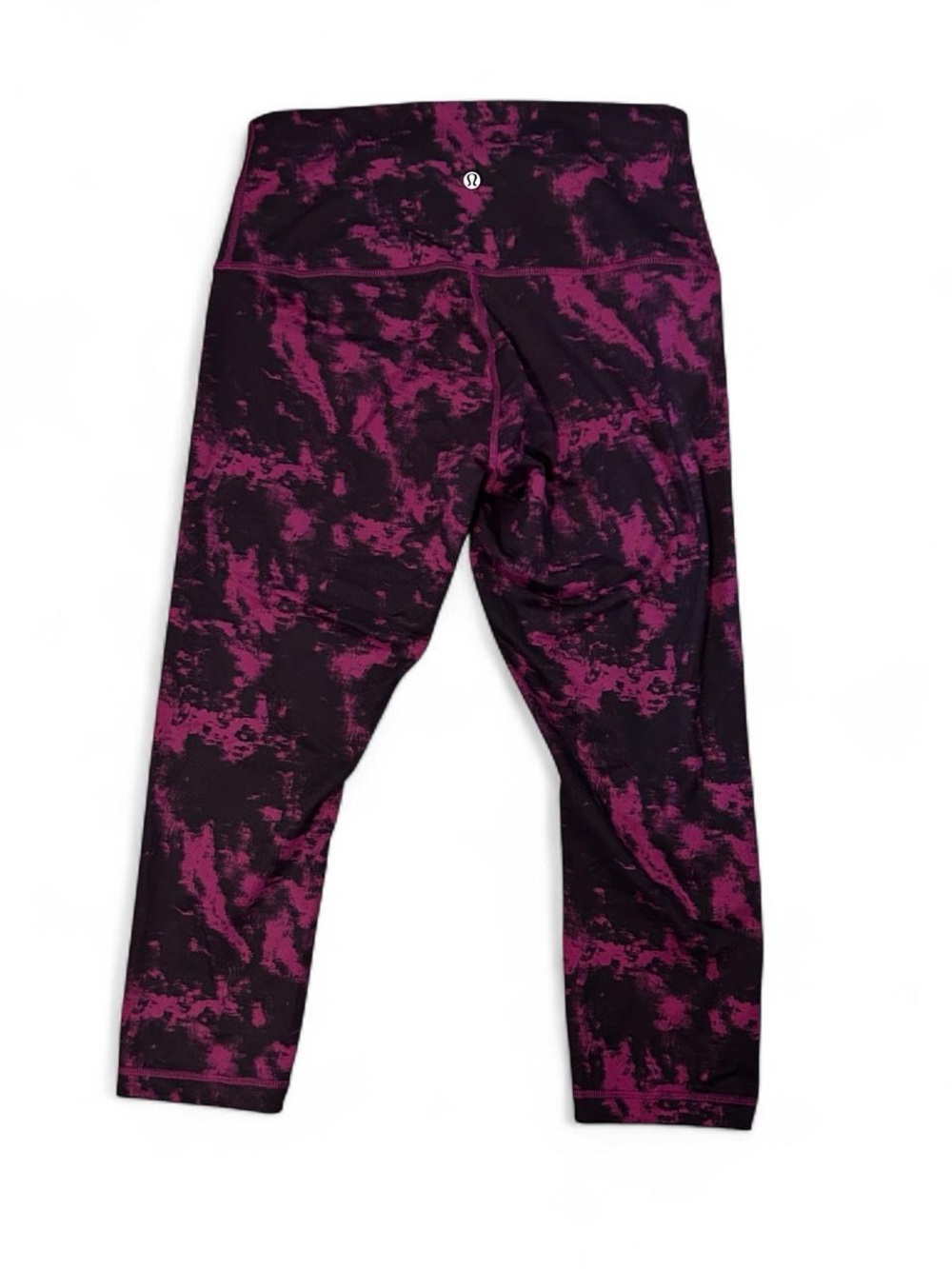 Lululemon Fold Over Cropped Pink Black Leggings Womens 10 Athleisure Yoga Run